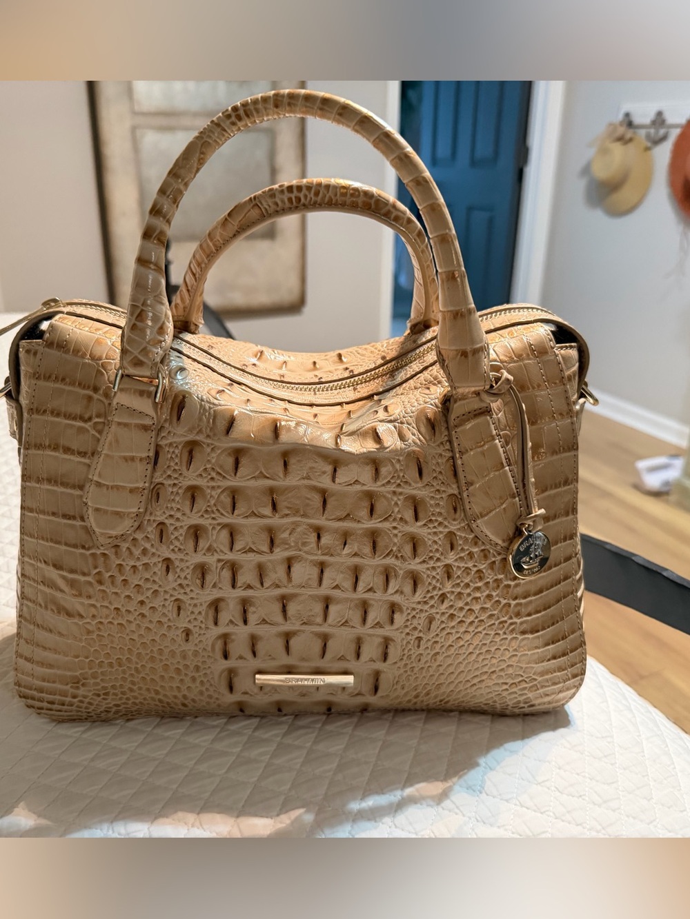 Brahmin Beige Croc-Embossed Satchel
